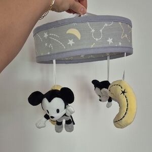 Gray and Yellow Baby Mobile with Mouse and Moon